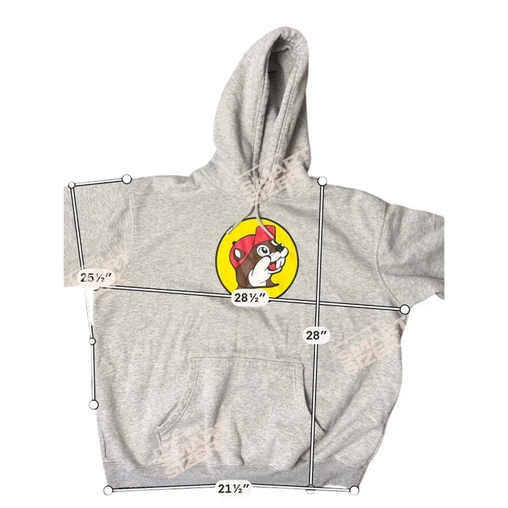 Buc-ees Long‎ Sleeve Pullover Beaver Logo Hoodie Sweatshirt Gray Adult Size 2X